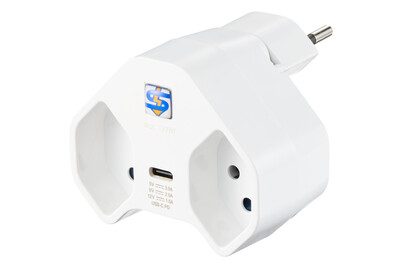 Steffen Mehrfachadapter Manta 2xT13 + 1xUSB-C drehbar 320° weiss