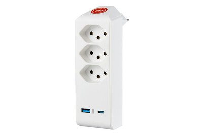 BRENNENSTUHL, BRENNENSTUHL - Abzweigstecker 3-fach drehbar bis 300° ohne Aufhänger mit USB Typ A und C, 84X84MM