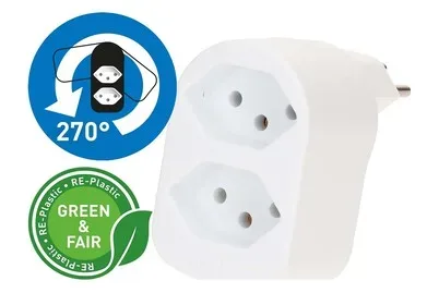 Max Hauri Abzweigstecker Adapt 2x Typ 13 weiss drehbar Green+Fair