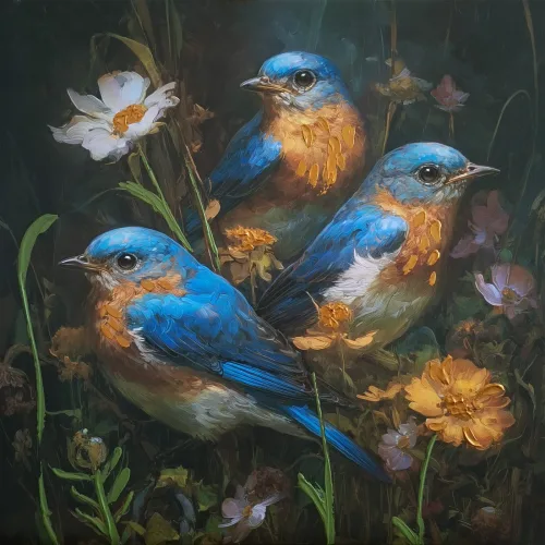 undefined, Handpainting 50x50 Th602 Bluebirds I