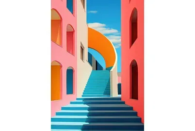 Canvas 65x97 cm Escaliers Bleu