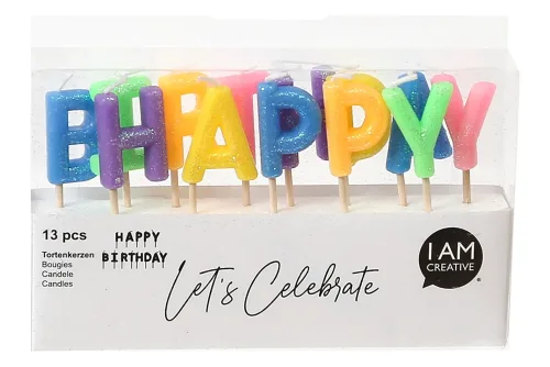 I am Creative, I AM CREATIVE Kerzen,Happy Birthday 6010.909 bunt, glitt.