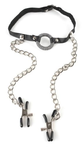 Mundknebel mit Nippelklammern ?O-Ring Gag with Nipple Clamps?