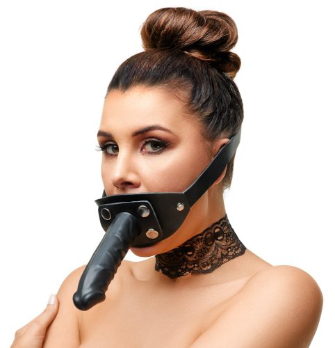 Knebel aus Latex mit Außen-Dildo