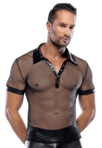Hemd aus Netz und Wetlook, mit Polokragen