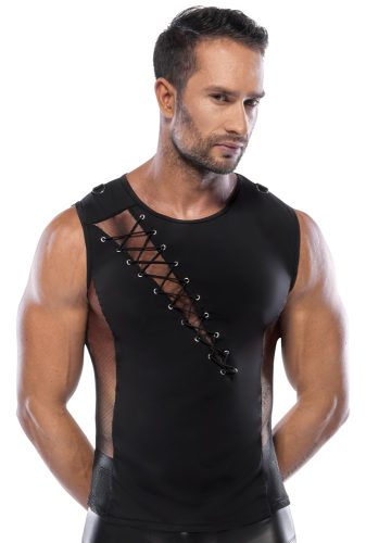 Shirt mit Netz-Einsätzen, Schnürung und D-Ringen