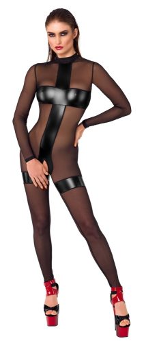 Orion, Noir Handmade Black Wetlook Crotchless Catsuit Small, Small - Amorana
