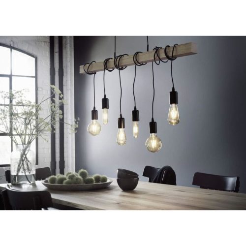 LIVIQUE, Pendellampe Londi Braun/Schwarz Stahl/Holz 100 cm 110 cm - LED - Lichtfarbe: Extra warmweiss - Material: Holz/Stahl - Pendellampe