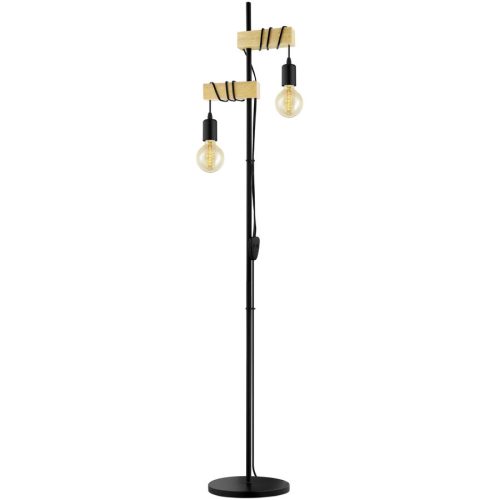 LIVIQUE, Stehlampe Londi Braun/Schwarz Stahl/Holz 25 cm 166.5 cm - LED - Lichtfarbe: Extra warmweiss - Material: Gummibaumholz/Stahl - Stehlampe- LED