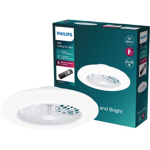 Philips LED, Philips LED Amigo Deckenventilator 20 W, 42 W (Ø x H) 490 mm x 137 mm Weiß mit Beleuchtung, Dimmbar
