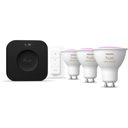 Philips Hue, Philips Hue Smarte LED-Leuchte "Hue 3 GU10-Lampen + Dimmschalter + Hue Bridge Pro"