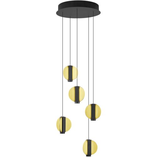 LIVIQUE, Pendellampe Iris Gold/Schwarz Aluminium/Eisen 33 cm Höhenverstellbar (manuell) - Farbe: schwarz-gold - LED - Lichtfarbe: Warmweiss - Pendellampe- LED