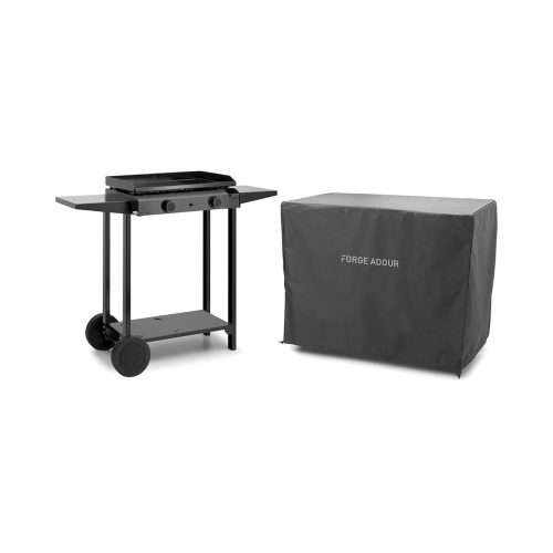 FORGE ADOUR, Forge Adour Base mit Rollwagen, inkl. Schutzhaube, Gas, 60 cm, Schwarz Plancha mit Rollwagen – Plancha Grill