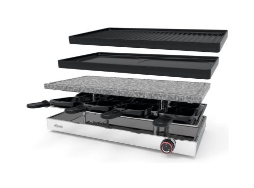 Koenig, Koenig Elegance «Grill und Stein» Raclettegerät – Raclette Ofen/Raclette Grill – schwarz / chrom