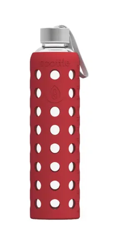 Spottle, Spottle Glasflasche mit Silikonhülle 750ml rot – Trinkflasche/Thermosflasche/Shaker
