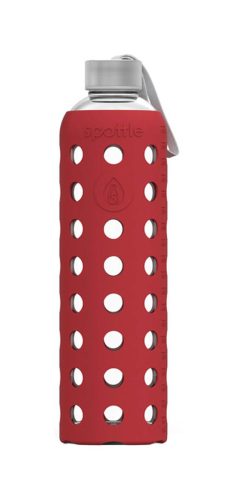 Spottle, Spottle Glasflasche mit Silikonhülle 1l rot – Trinkflasche/Thermosflasche/Shaker