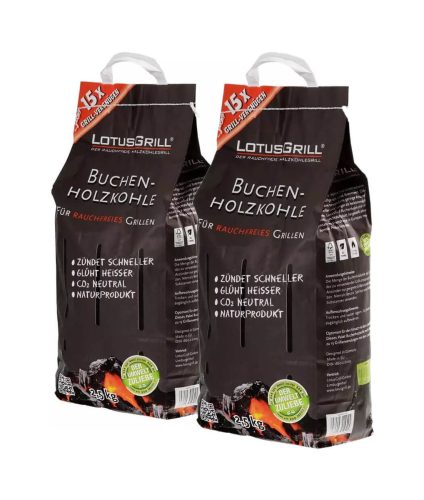 Lotusgrill, LotusGrill Holzkohle Buche 2.5kg LK-1000 – Holzkohle/Briketts/Grill Anzünder – schwarz