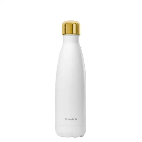 Qwetch, Qwetch White Gold Isolierte Stahlflasche 500ml weiss – Trinkflasche/Thermosflasche/Shaker – white / gold