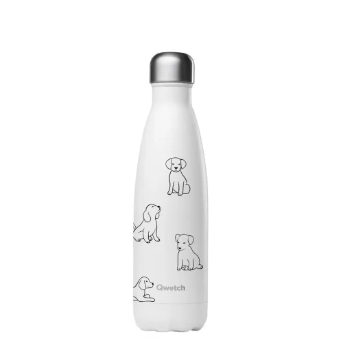 Qwetch, Qwetch Cat & Dog Isolierte Stahlflasche 500ml weiss – Trinkflasche/Thermosflasche/Shaker
