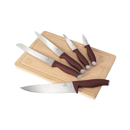 Berlinger Haus, Berlinger Haus - Messerset 6-teiliges mit Bambus Schneidebrett matt bordeaux Leonardo Collection, One Size