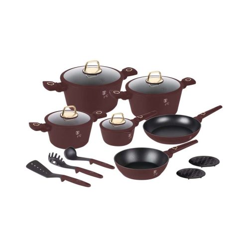 Berlinger, Berlinger, Küchenbedarf, Berlinger Haus 15-teiliges Kochgeschirr-Set matt bordeaux Leonardo Collection, Produkte & Wohnen