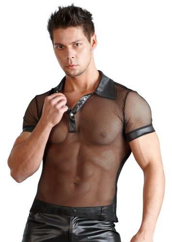 Svenjoyment, Hemd aus Netz und Wetlook, mit Polokragen