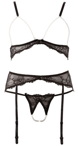 Abierta Fina, 3-teiliges Straps-Set, ouvert, mit Schmuckperlen 
