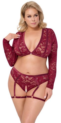 Cottelli CURVES, Spitzen-Set mit Samt-Strapsen