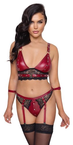 Cottelli Bondage, Bralette plus Straps-Slip, edler Mattlook mit Spitze, Strapse abnehmbar
