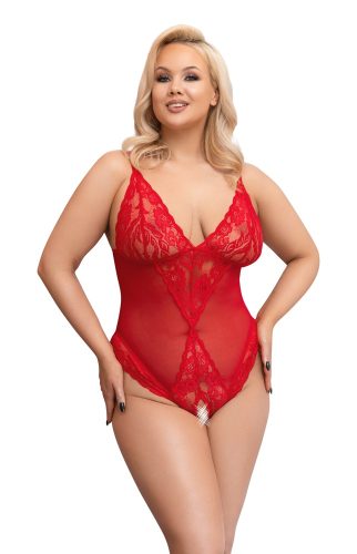 Cottelli CURVES, Body ouvert aus Powernet mit Spitzen-Einsätzen