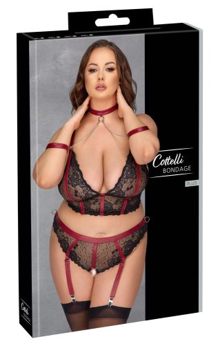 Cottelli Bondage, Longline-BH plus Straps-Slip ouvert inklusive Halsband und Armfesseln