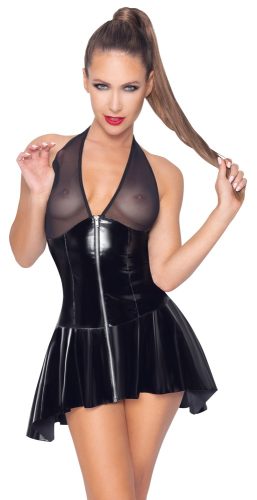 BLACK LEVEL, Kleid aus Lack mit Powernet-Cups und -Neckholder