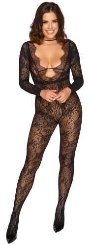 Fantasy by Cottelli, Catsuit ouvert in Spitzenoptik und mit Eyelash-Spitze verziert