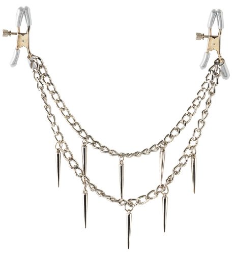 Fetish-Fantasy-Series, Nippelklammern ?Rock Hard Nipple Clamps?, mit stylischer Metallkette voller Spikes, 31 cm