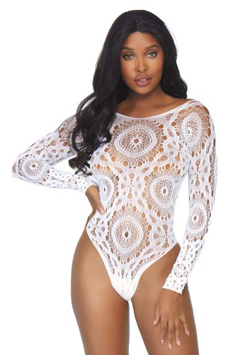 undefined, Leg Avenue Crochet Snap Teddy White