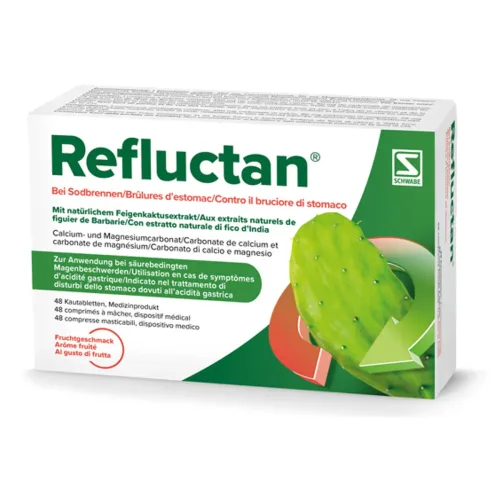 Refluctan, Refluctan Kautabletten mit Fruchtgeschmack bei Sodbrennen (48 Stk)