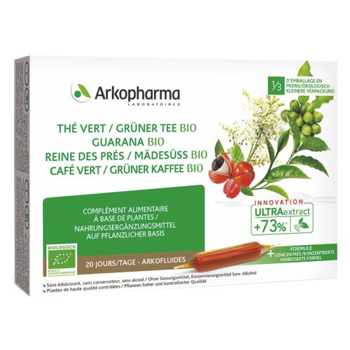 Arkopharma, ARKOFLUIDE Grüner Tee-Grüner Kaffee-Guarana-Mädesüss Bio Trinkampullen (20 Stk)