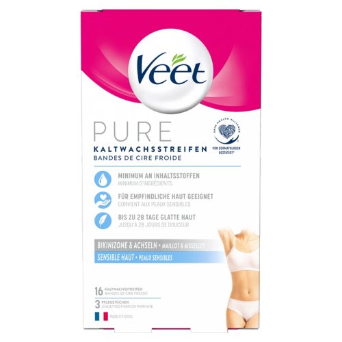 Veet, Veet - Pure Kaltwachsstreifen für Bikinizone & Achseln (Sensible Haut) - 16 Streifen