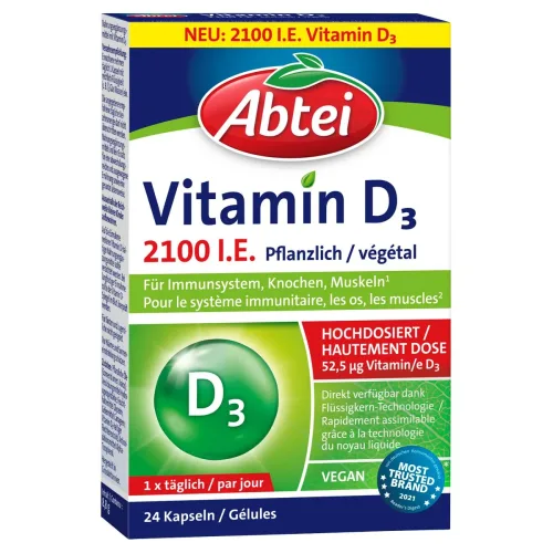 Abtei, Abtei Vitamin D3, 2100 I.E., pflanzliche Kapseln (24 Stk)