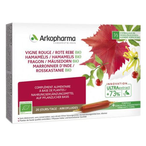 Arkopharma, ARKOFLUIDE Rote Rebe-Hamamelis-Mäusedorn-Rosskastanie Bio Trinkampullen (20 Stk)
