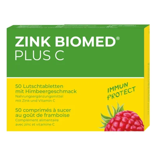 Biomed, Zink Biomed Plus C Lutschtabletten, Himbeer (50 Stk)