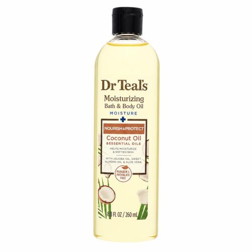 Dr Teal's Moisturizing Bath & Body Oil Nourishing Coconut Oil with Essensial Oils, Jojoba Oil, Sweet Almond Oil and Cocoa Butter 260 ml