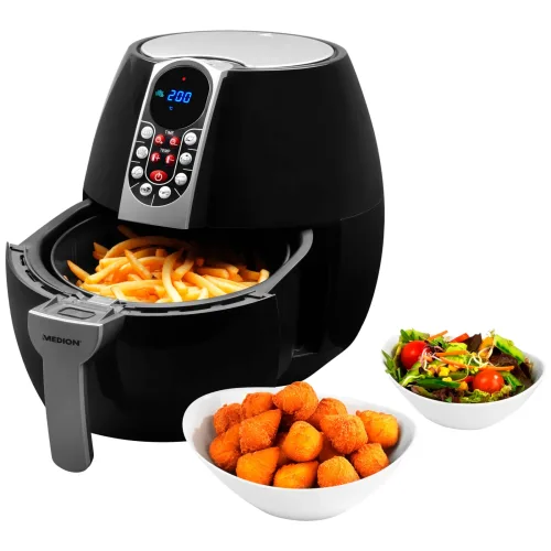 Medion, MEDION LIFE E10 S Heißluftfritteuse MD 17320, ölfreies Frittieren, digitales Bedienfeld, 8 Automatikprogramme, 2,8 L Korbvolumen