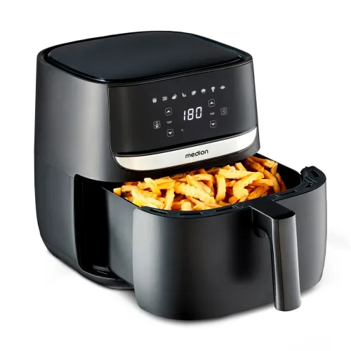 MEDION LIFE E50 XL Heißluftfritteuse MD 10532, ölfreies Frittieren, digitales Bedienfeld, Automatikprogramme, 5,7 L Korbvolumen