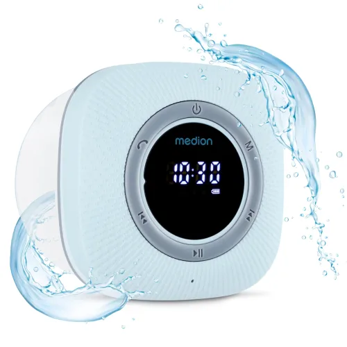 MEDION LIFE S66884 Duschradio blau, LED-Display, UKW-Radio, IPX6 Schutz, Bluetooth® 5.0, 30 W Ausgangsleistung (3 W RMS)