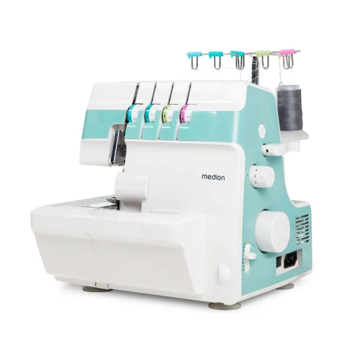 Medion, MEDION LIFE Overlock-Nähmaschine SO90 (MD19169) türkis, 90 Watt Motorleistung, LED Nählicht, Nähen mit 4 Fäden gleichzeitig, umfangreiches Zubehör