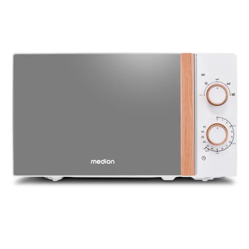 MEDION LIFE Mikrowelle MD 10596, Holzoptik, Garinnenraum 20 Liter, 700 W, Verspiegelte Tür, 5 Mikrowellen-Leistungsstufen