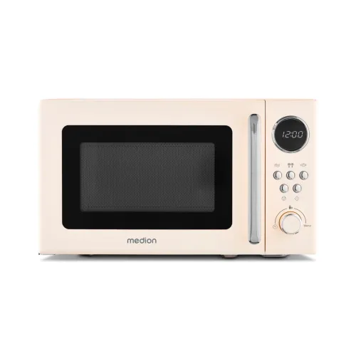 Medion, MEDION LIFE® Retro-Mikrowelle MD 15000, 800 W Leistung, 20 L kompakt, 5 Mikrowellenstufen, Auftaufunktion, Timerfunktion, stilvolles Retro-Design