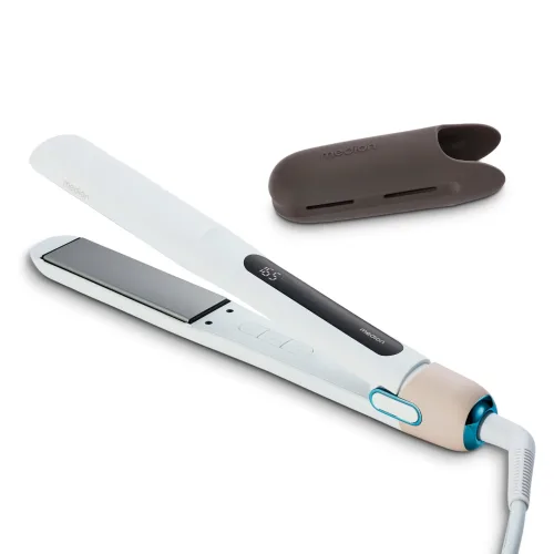 Medion, MEDION LIFE HS1 Glätteisen weiß, flexible Keramik-/Turmalin Heizplatten mit Temperatursensor, Display mit Temperaturanzeige, 5 regelbare Hitzestufen (165° - 210°)