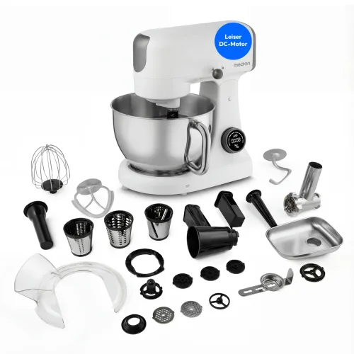 MEDION LIFE Digitale Küchenmaschine MD12600 weiß, 800 W Gleichstrommotor, Energiesparend, Ultraleise, Digitales Sensor-Touch-Display, 4,6 L Edelstahlschüssel, Inkl. Fleischwolf